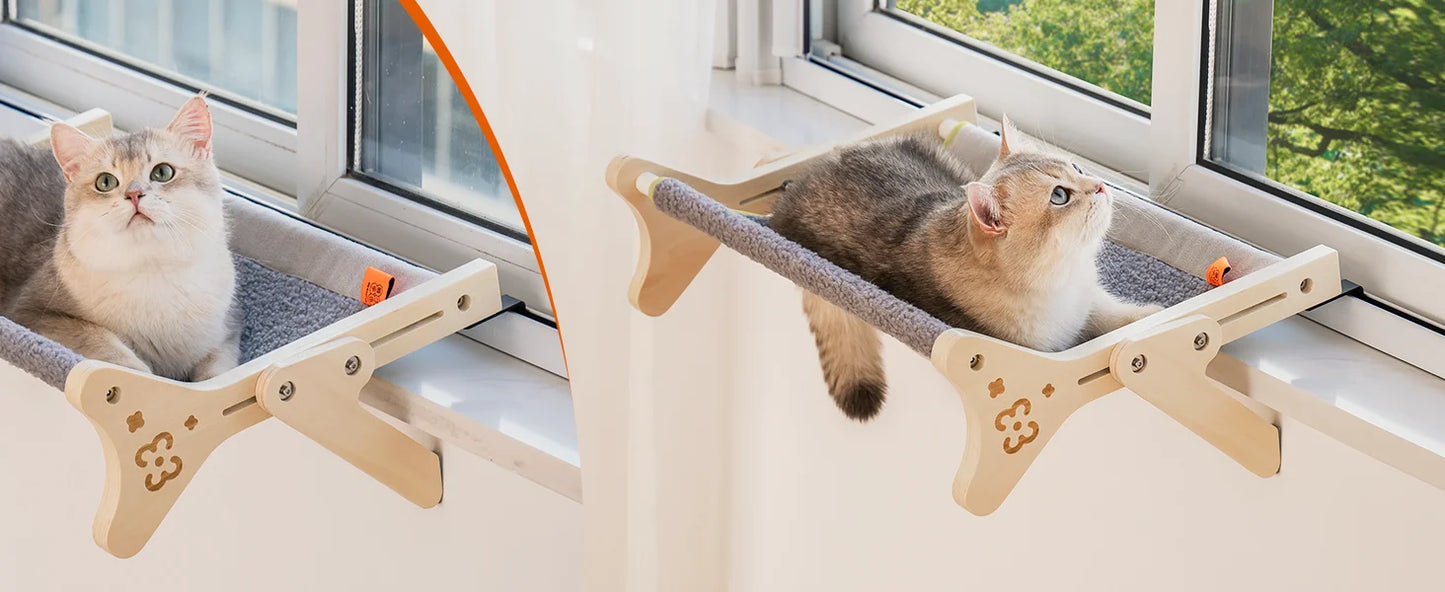 Mewoofun Cat Window Perch Cat Window Hammock Seat 2 in 1 Beige Cream Grey Pink Adjustable Steady Cat Bed for Indoor Cats for 40