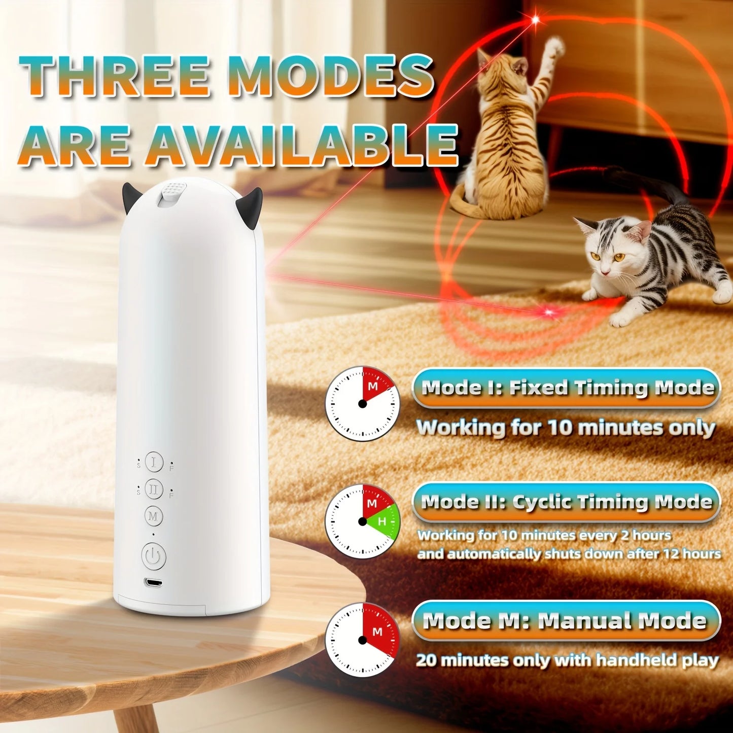 Automatic Laser Cat Toy，Multi-level rotation adjustment speed mode indoor interactive game，Does not include batteries