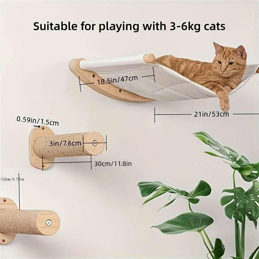 Solid wood cat wall hanging bed, balcony cat hanging bed, suspended cat bed, cat tree, pet cat climbing ladder, cat bed