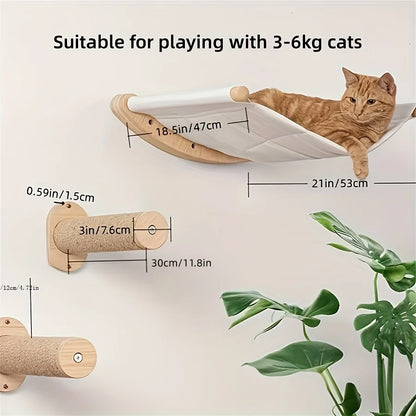Solid wood cat wall hanging bed, balcony cat hanging bed, suspended cat bed, cat tree, pet cat climbing ladder, cat bed
